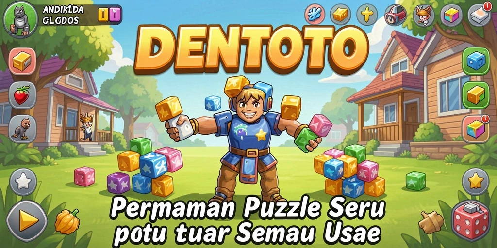 Tampilan gameplay DENTOTO yang menarik dengan warna cerah dan tantangan seru.