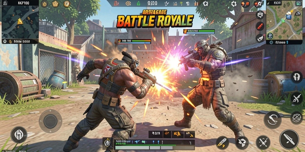 Tampilan gameplay KPK100 yang menegangkan saat bertarung di arena Battle Royale.