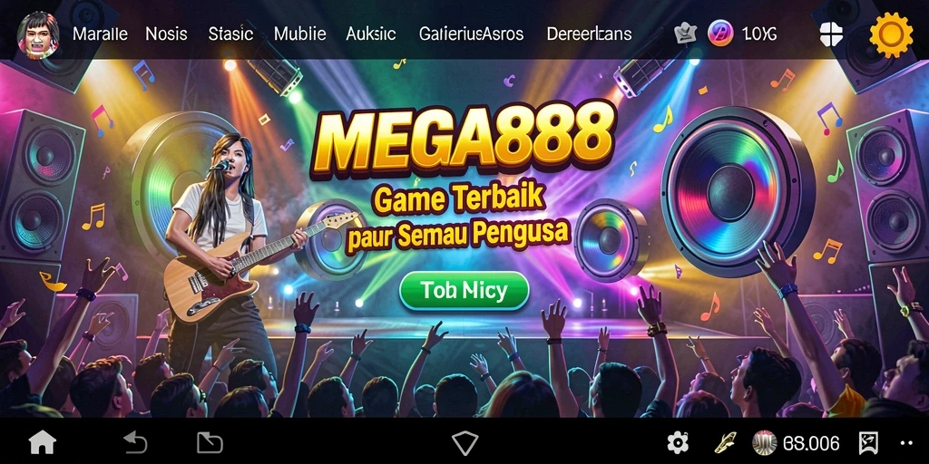 Tampilan gameplay MEGA888 yang penuh dengan ritme dan warna.